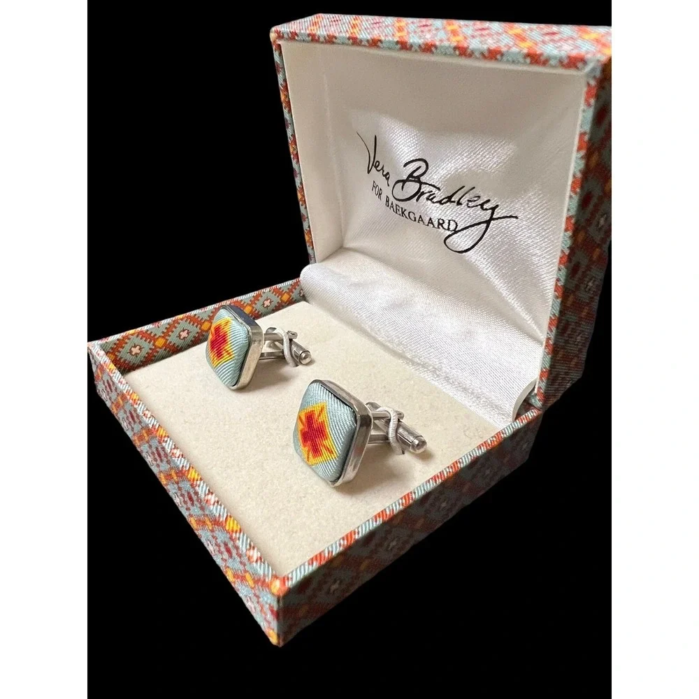 Vera Bradley for Baekgaard Cufflinks  New In Box. Blue Red Design.